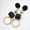 2017 new model earrings long black wood gold color round circle vintage stud earrings for women