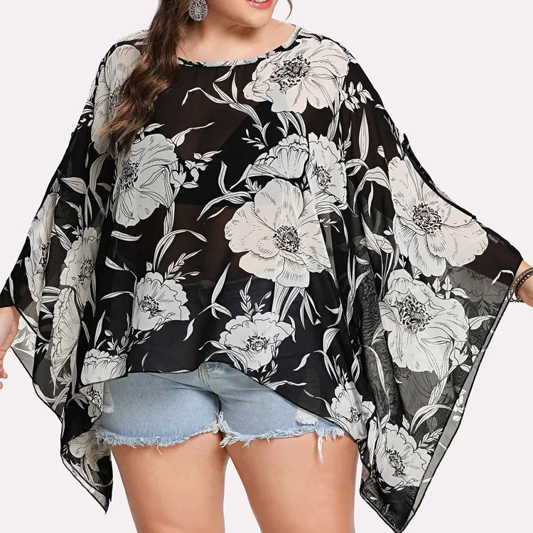 Fat Women Random Florals Chiffon Kaftan 