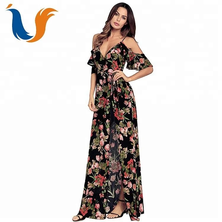 

Sale on stock elegant women floral night party dress split sexy black dress, Black & white