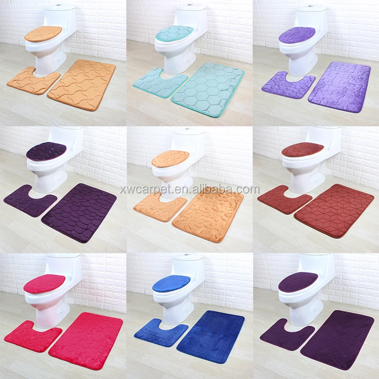 3 Piece Soft Contour Rug Mat Lid Toilet Cover Flannel Bathroom Rug Set