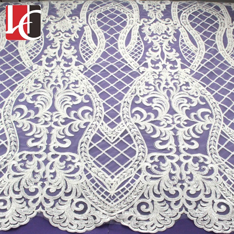 

HC-4082 Hechun Hot sale 100% polyester material lace fabric in London, Black;white