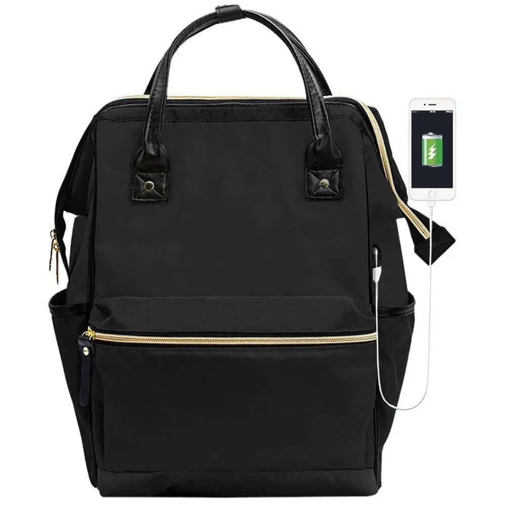 

Laptop Backpack Waterproof School Backpack Casual Bag Nylon Business Bag Tablet With USB Port, Black , customized color is available