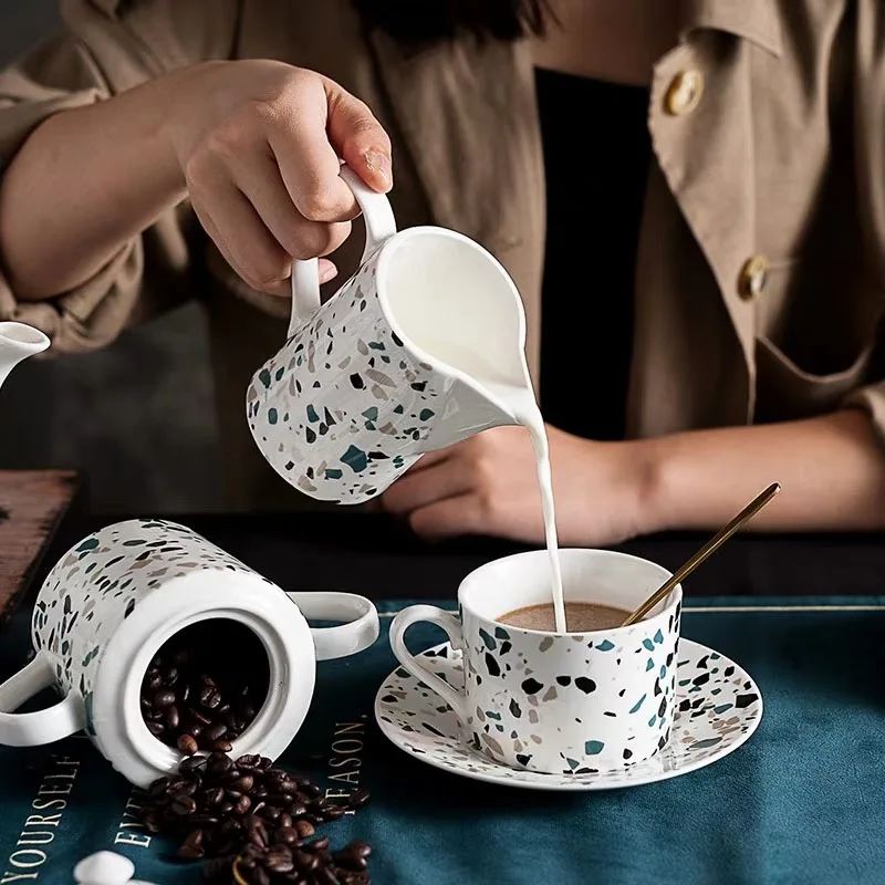 Terrazzo effect cappucino cup / coffee cup and saucer / ceramic tea cup and saucer set.JPG