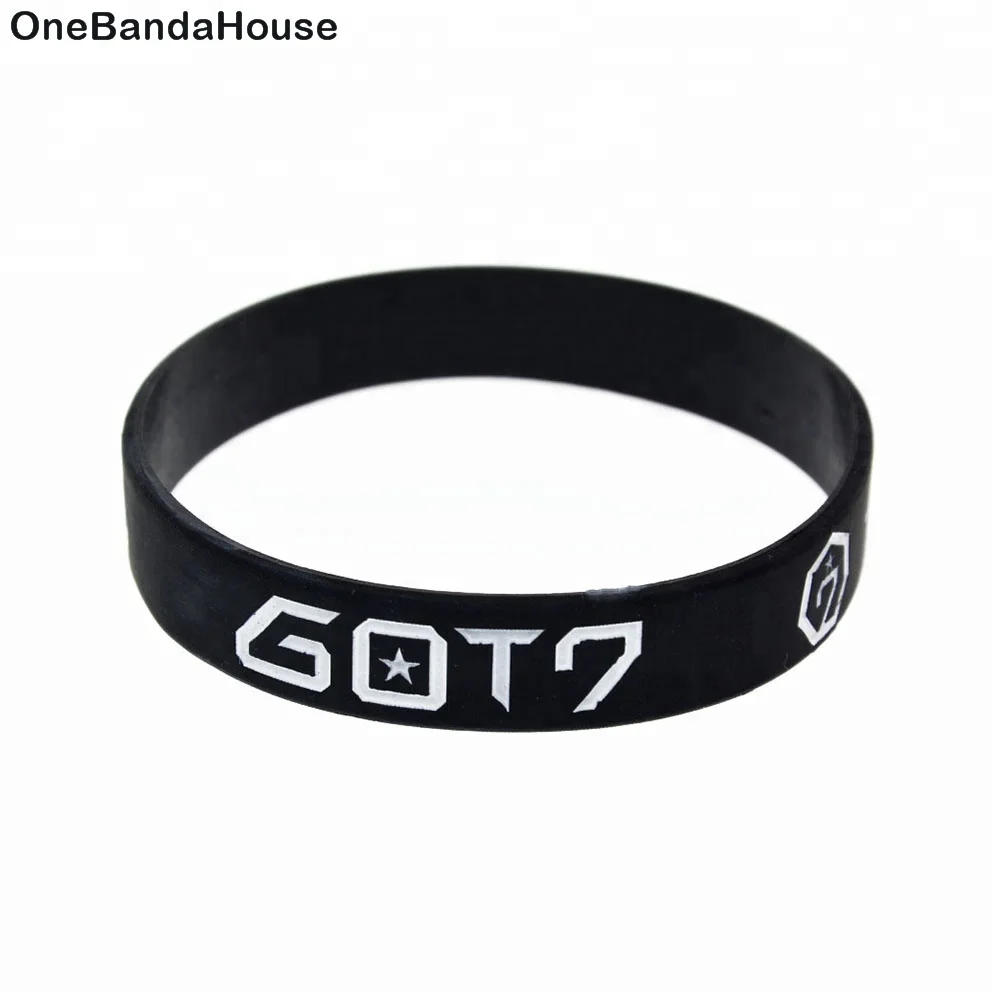 

50PCS Printed Got7 Hard Carry Silicone Wristband Music Decoration Bangle, Black, white