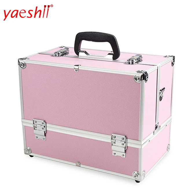 

Yaeshii professional aluminum portable vanity trolley Cosmetic makeup storage kit case with private logo, Pink