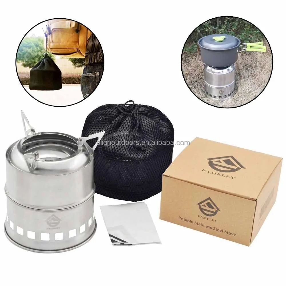 

Wood Burning Camping Stove, Folding Lightweight Burning Utensil, Portable Stainless Steel with Nylon Carry Bag for Outdoor Cooki, Silver