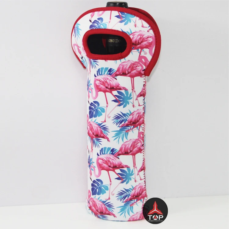 

Flamingo Full Printing Personalized Neoprene Wine Sleeve Tote Bag for Travel