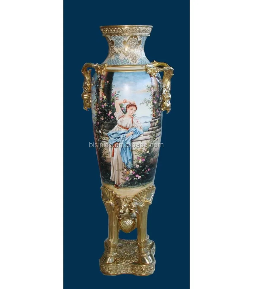 
Luxury Baroque Porcelain Large Vase/Porcelian Light Blue Vase/Home Decor Antique Vase With Gilt Bronze Base and Handle  (60713971945)
