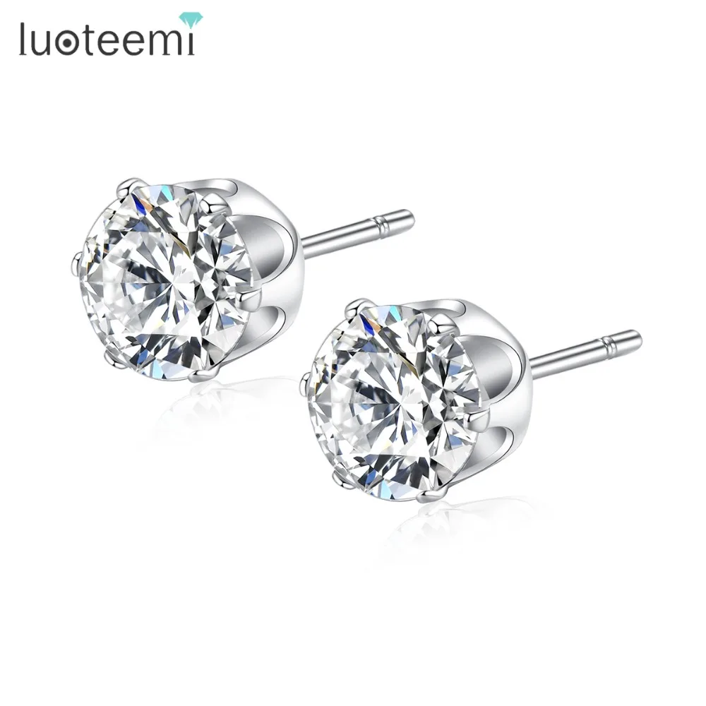 

LUOTEEMI Women 6MM Brilliant Cubic Zirconia CZ Crystal Gem Round Stud Earrings Men