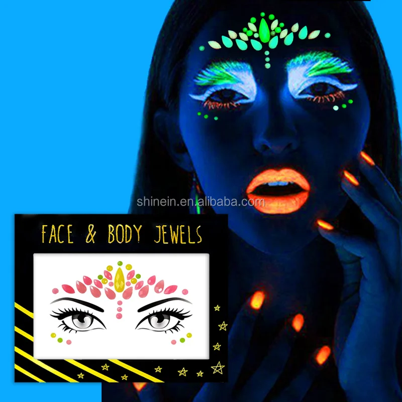 

Shinein Woman Festival Forehead Glowing Face Gems Night luminous Jewels Sticker Glow In The Dark for Party Decoration, Pantone color