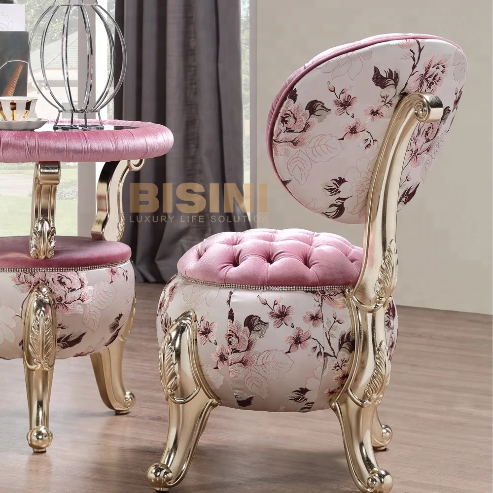 
Romantic Pink European Neoclassical Living Room Furniture Set / Round Sofa Bench Pumpkin Stool  (60782351517)