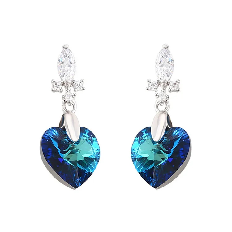 

E-128 xuping sterling silver color fashion jewelry,crystals from Swarovski heart shape luxury big stone earrings