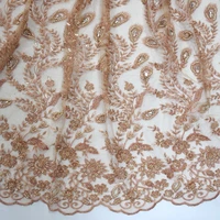 

Top end french 3d crystal beaded lace fabric with pearls handmade embroidery sequined tulle lace for show in dubai HY0806-3
