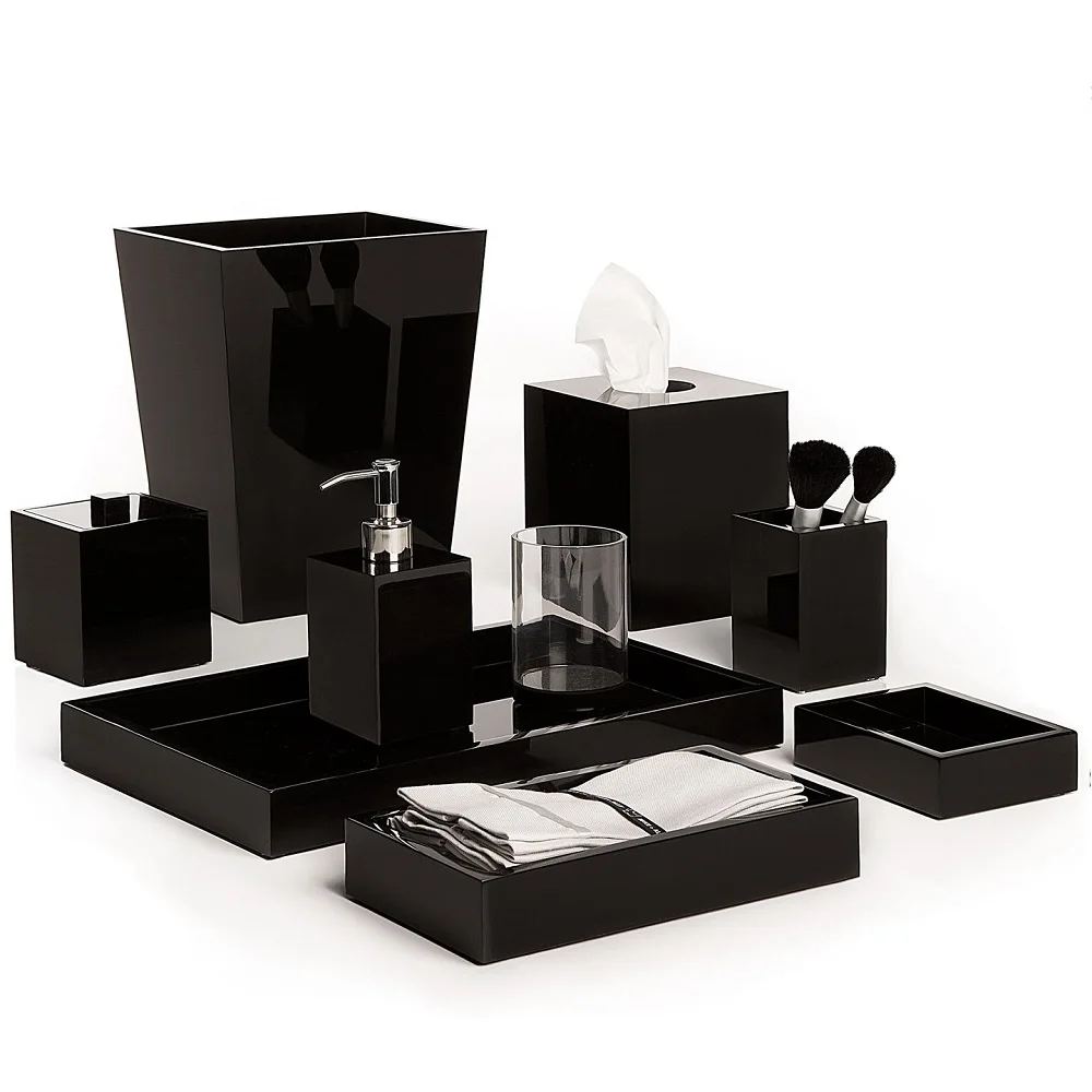 Luxury Hotel Black Polished 100% Resin Bathroom Tissue Box with Magnet Base