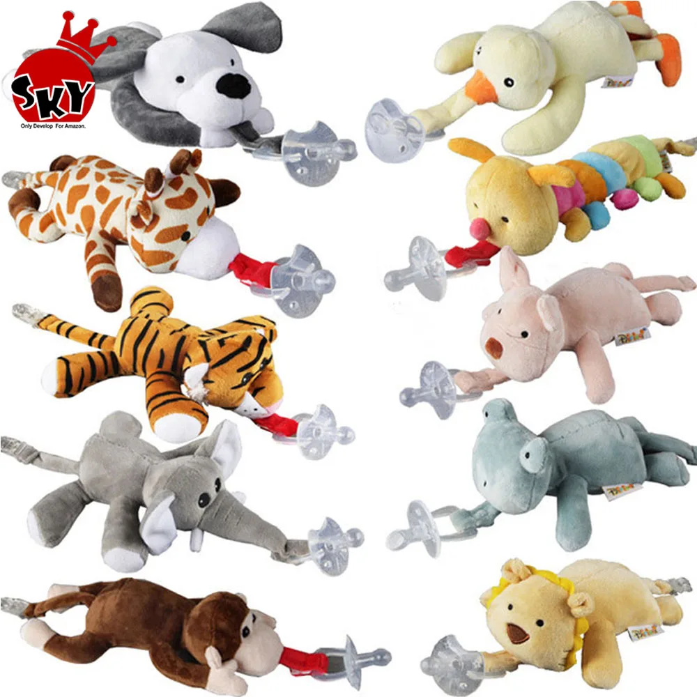 

Newborn Silicone Babies Pacifiers Animal Plush Nipple Soother Toys Boy Clips Chain Girl Toy Baby Pacifier Clip Holder