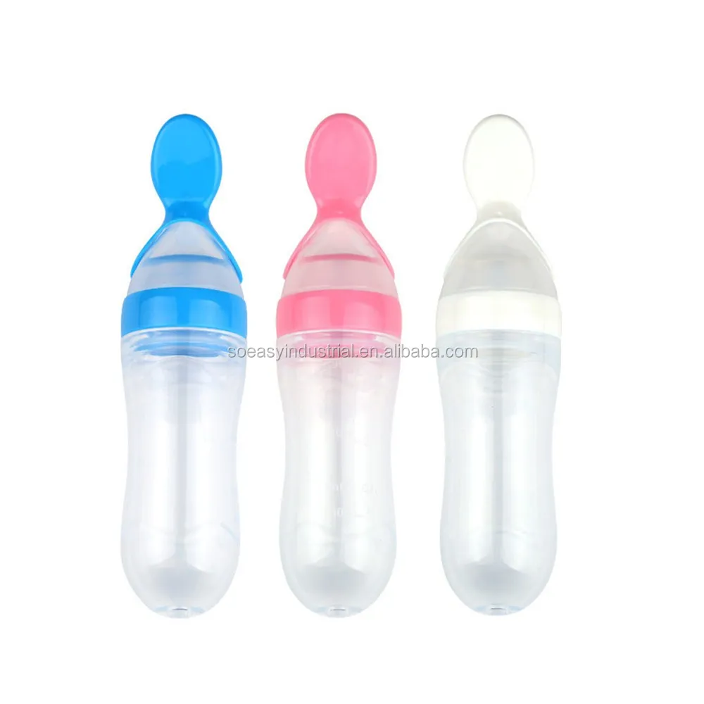 

High Quality Reusable Portable Baby Silicone Feeding Bottle With Spoon, Pantone color