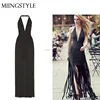 woman bodycon halter v neck maxi party dresses , latest designs sexy bandage dress quality with fringe