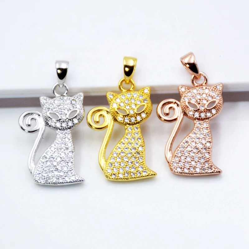 

Micro Pave CZ Cat Pendant Cubic Zirconia Cat necklace charms finding gold/rose gold/silver jewelry gift for girl, Multi colors
