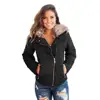 Faux Fur Collar Trim Black Quilted Jacket women