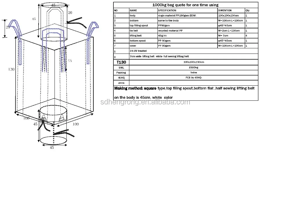 1000kg Fibc Big Ton Bulk Jumbo Bag Packing For Ore And Chemical Over
