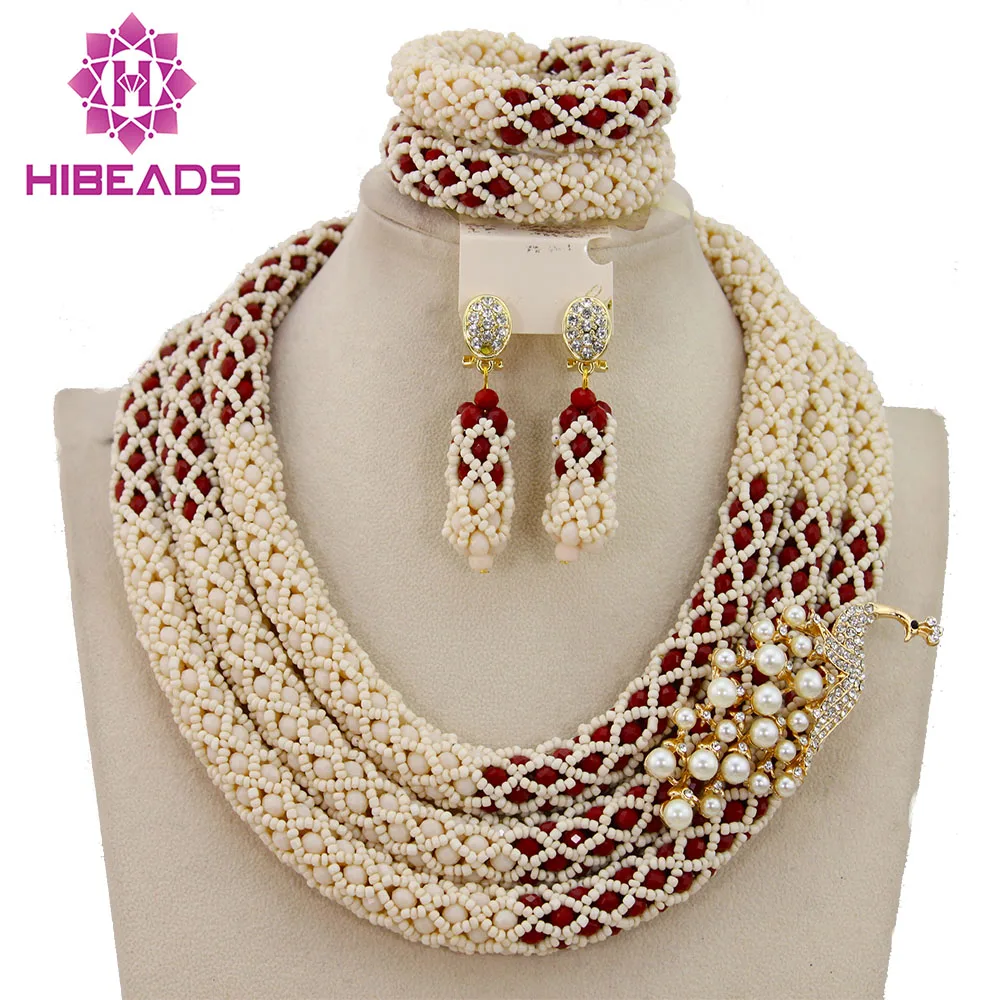 CBS005 personnalisé nigeria cristal perles en gros perles africaines bijoux mariage nigérian ensemble de bijoux collier
