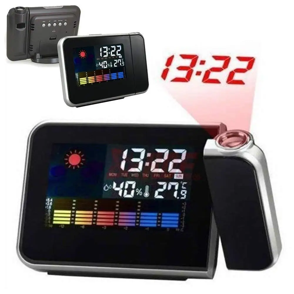 Lomanda Digital Alarm Clock 5.5 Colorful Display Screen with Weather Forecast//Date//Indoor Humidity Temperature//Snooze//Charging Cable 5.5 Black//colorful, 5.5