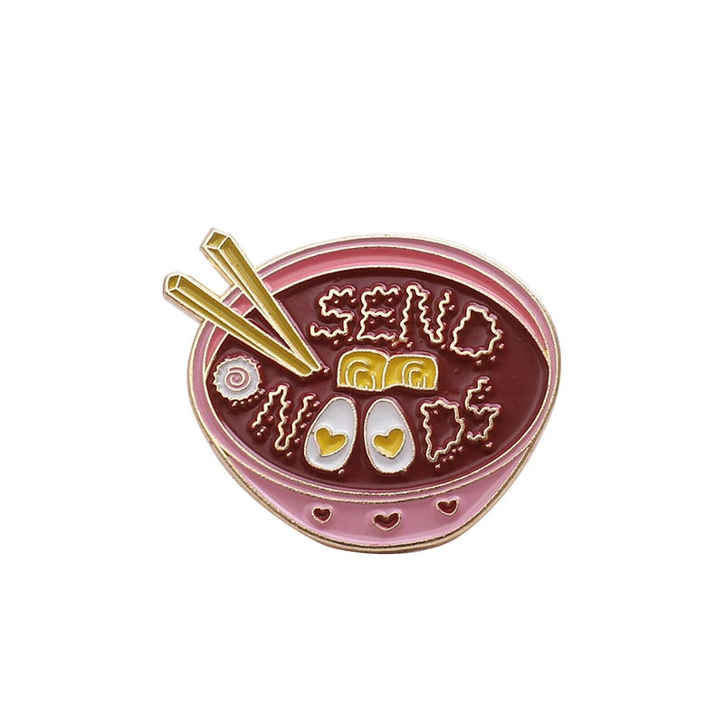 

QIHE Pink Japanese noodles Enamel Pin Cute Cartoon Ramen Bowl Chopsticks Brooches Denim Shirt Collar Lapel Pins Badge Jewelry