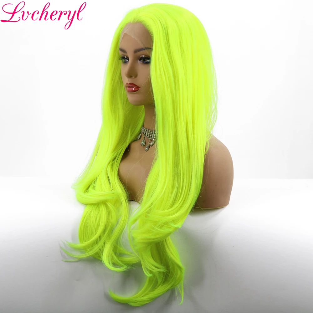 

Lvcheryl Wholesale Neon Yellow Hair Wigs Drag Queen Cosplay Wigs Synthetic Lace Front Wigs