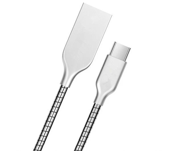 

3ft 6ft Zinc Alloy Metal Spring USB C Cable for Xiaomi and for Samsung Type C Cable, Silver