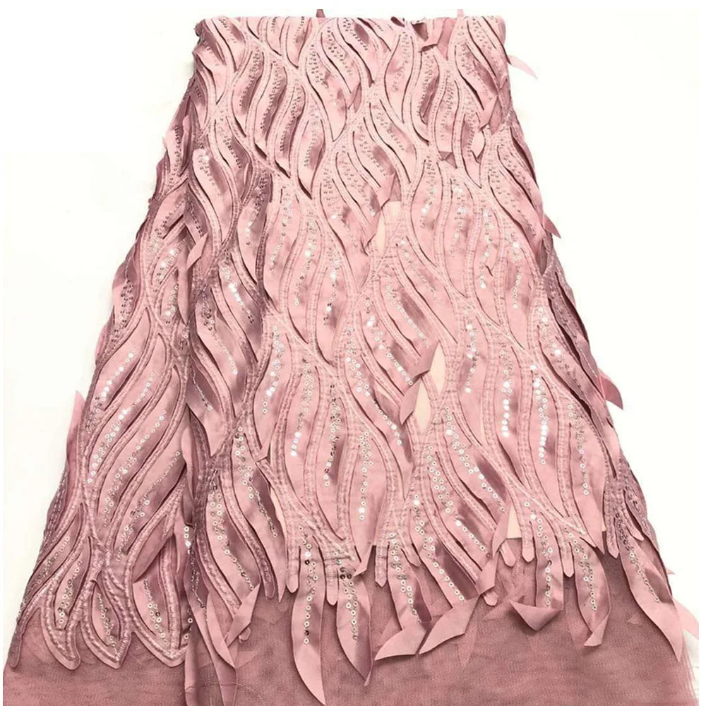 

Beautifical polyester fabric net lace sequins rose gold lace fabric soft tassel ML43N62, Can be customized