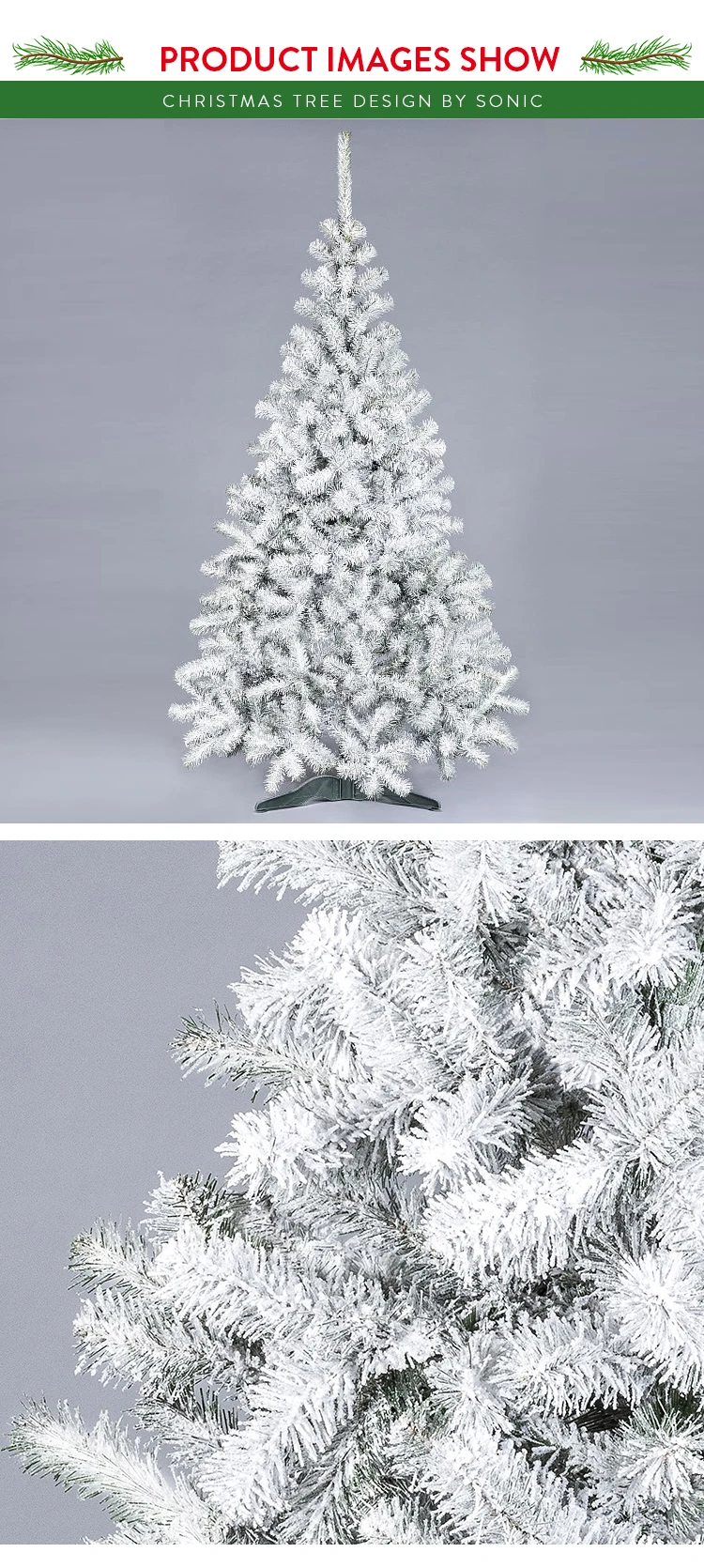 Customized Design 40 Cm 290 Cm Snowing Artificial Christmas Flocked