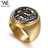 316L Stainless Steel Vintage Roundness Drip Oil Religion Muslim Ring with Gold Plating
