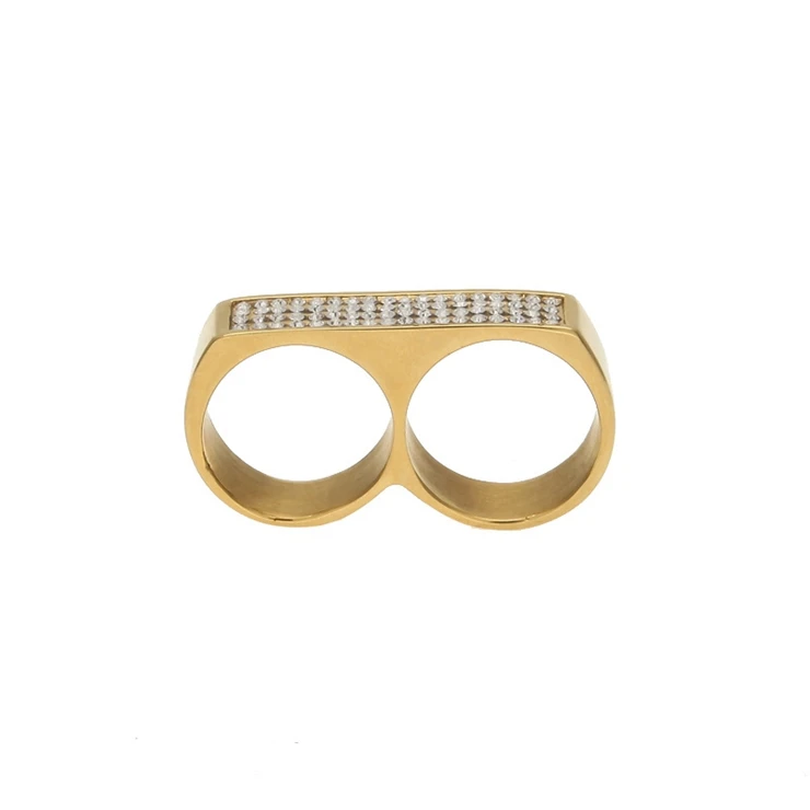 

Fashion design hiphop alloy gold plated iced out ring two finger rings