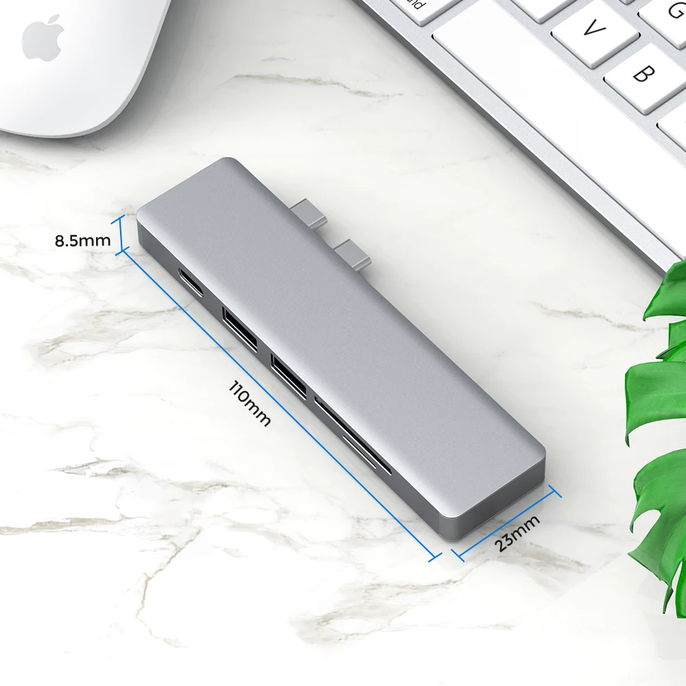 
5 in 1 Dual USB Type C Hub with Thunderbolt 3 USB 3.0 SD/TF Card Reader for MacBook Pro 