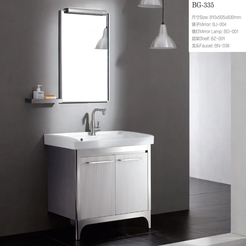 Pvc Coating Finish Floor Standing Grey Bathroom Cabinet With Legs Stainless Steel Bathroom Cabinets Vanities