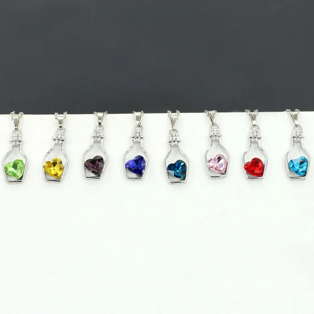 

Fashion heart Crystal Necklace glass bottles pendants chain, Silver plated