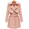 two layer wholesale coat woman long sleeve shawl collar trench coat with belt