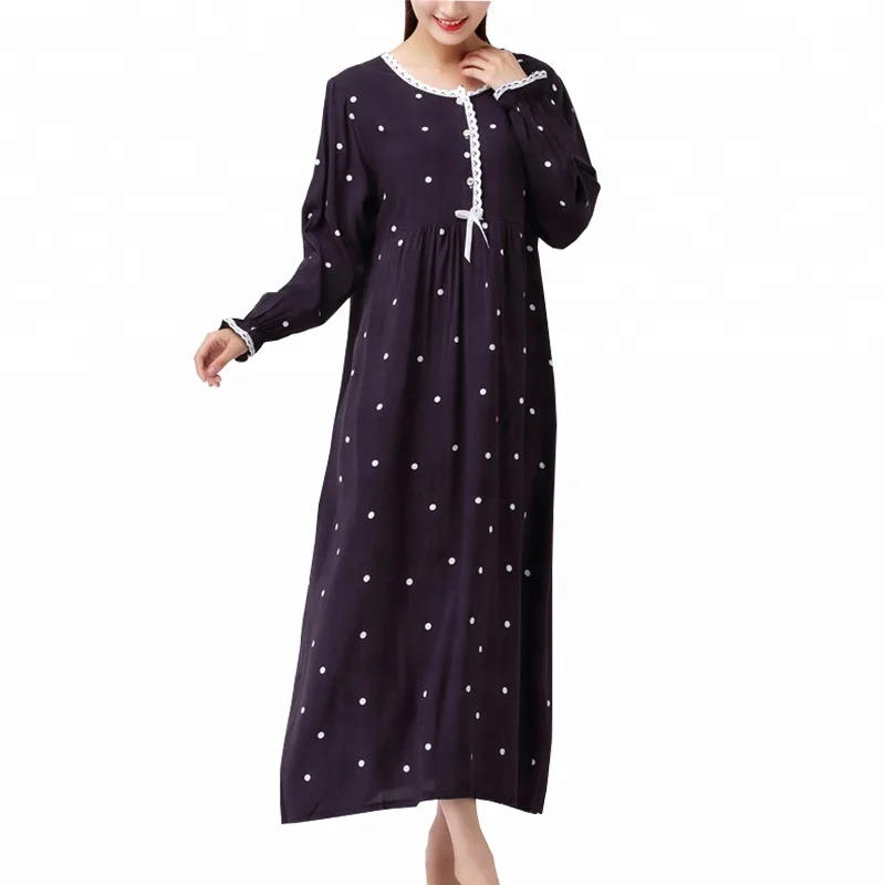 

Autumn winter women long sleeve round neck button open chest maternity nightgown feeding gown nightwear print cotton