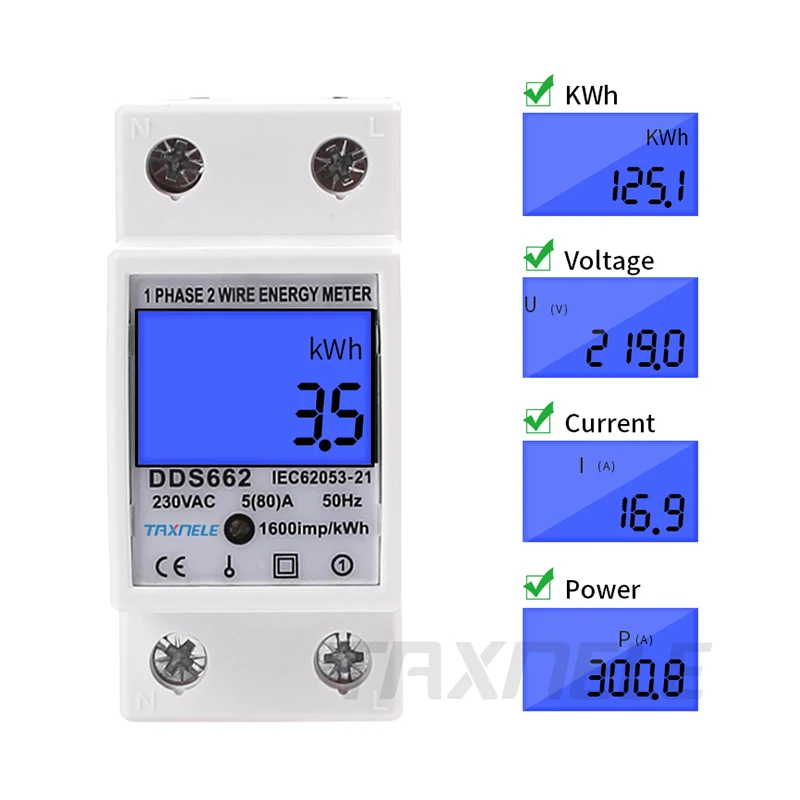 DDS024MR Digital DIN Rail KWh Meter Energy Voltage Current AC Meter Wattmeter FZ 