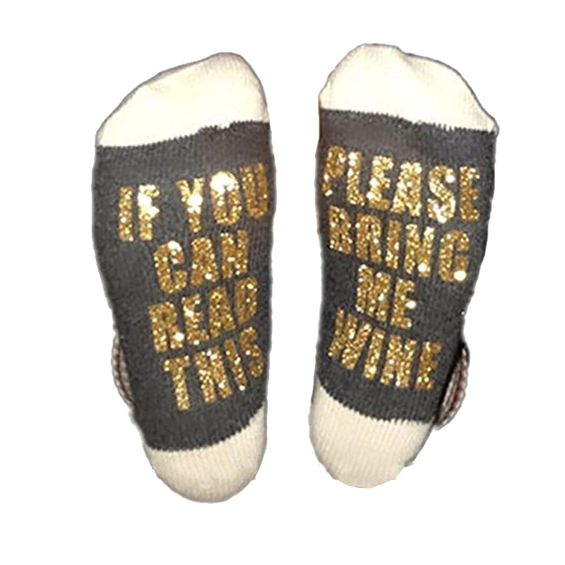 

Christmas Gifts Slipper Socks Gold Stamp Letter Words PLEASE BRING ME A WINE Funny Casual Socks, N/a