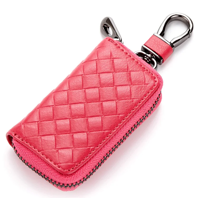 

Leather car key bag factory new woven pattern men women remote control key case