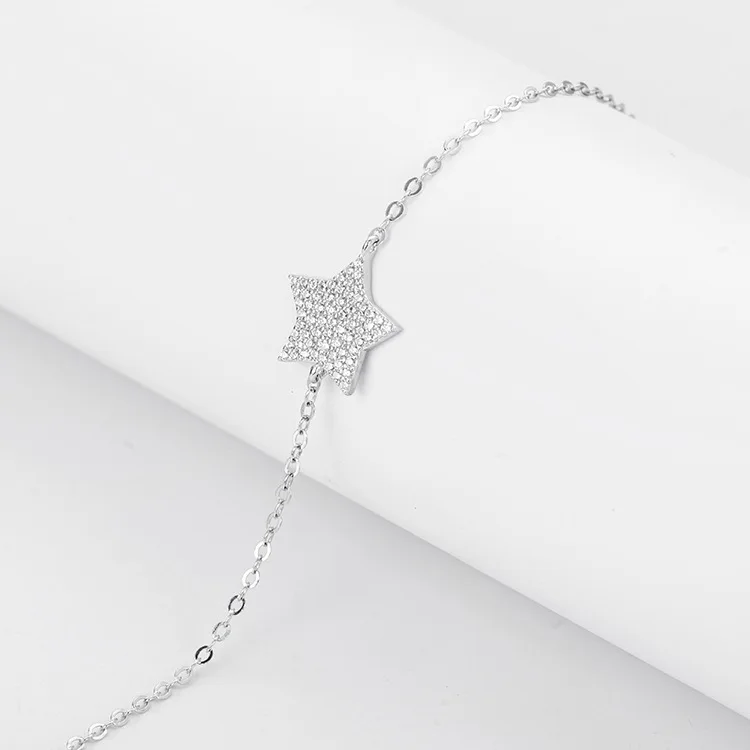 Five-Pointed Star Design Cubic Zirconia Silver Chain Bracelet With Joyeria