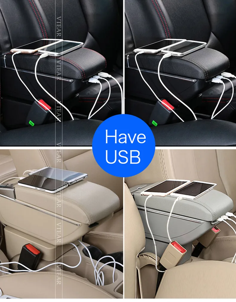 Vtear Armrest Usb Charging Heighten Double Layer Storage Box Central