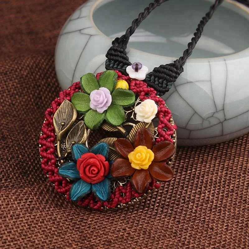 

Handmade braided leather flowers Fashion vintage necklace,Evade peace vintage jewelry ,New ethnic necklace leaf necklace