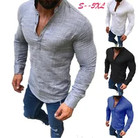 

Casual linen menswear Men's Slim Fit Collar Solid Color Shirt Men's long sleeve shirt new Wholesale in stock