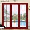 Wooden grain color aluminum framed mosquito net doors folding with simple iron grill design