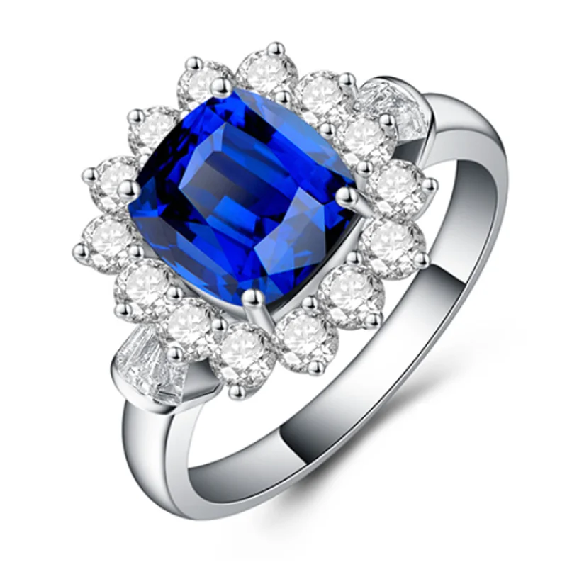 

engraved gemstone fine jewelry wholesale luxury trendy 18k white gold genuine natural gems 1.22ct blue sapphire ring