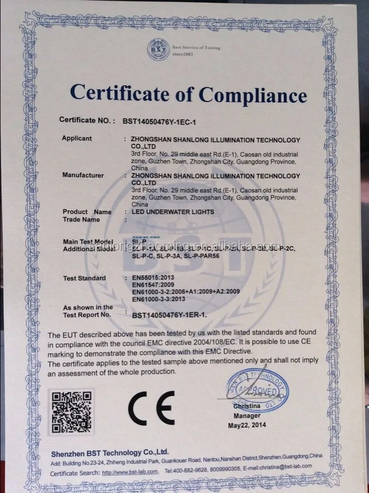 CE of led underwater light