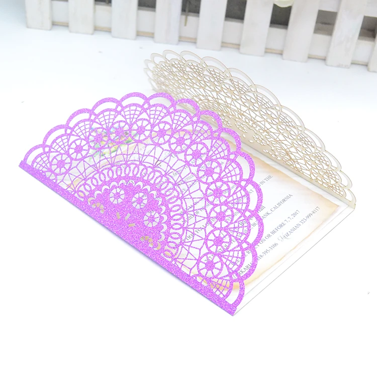 Exquisite glitter paper laser cut lilac wedding invitations