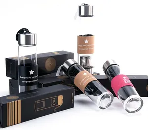 Image of Glass water bottle with filter, tea infuser glass bottle with cloth cover